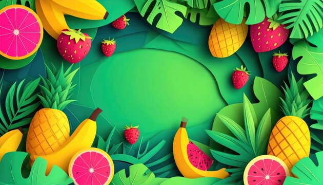 Tropical fruit and leaf border design.