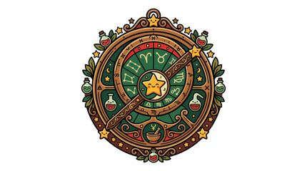 Obraz premium Mystical Astrological Compass with Zodiac Symbols and Potions
