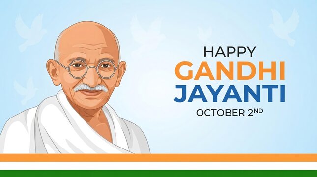 Gandhi Jayanti Banner with Doves and Blue Background Minimalist Design