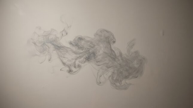 Abstract grey smoke swirl on white background. Wispy vapor cloud for creative design projects.