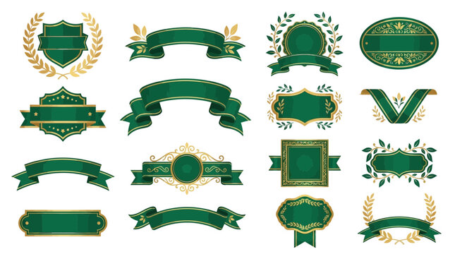Emerald Green and Gold Vintage Banners and Ribbons Collection