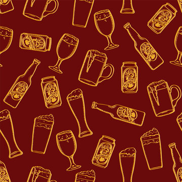 Vector Seamless Pattern of Beer Sketches