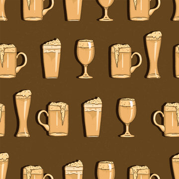 Vector Seamless Pattern of Hand Drawn Beer Glasses