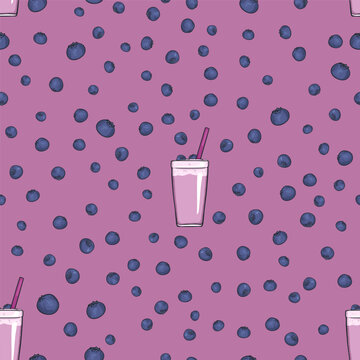 Vector Seamless Pattern of Blueberry Drink