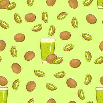 Vector Seamless Pattern of Kiwi Juice