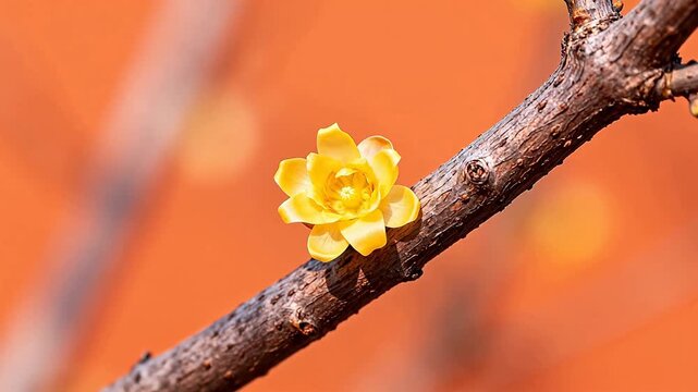 Yellow flower on tree branch