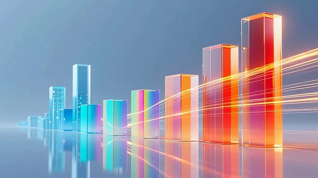 Colorful data bars rising in tech space