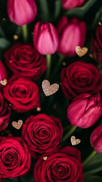 Decorative Floral Composition in Red And Green, Elegant Design