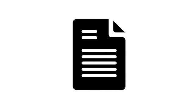 A simple black icon representing a document with text and a folded corner, set against a plain background