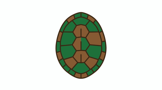 Top view of a stylized turtle shell, green and brown hexagonal pattern, isolated on white background, simple cartoon illustration