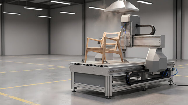 Technical 3D Woodworking CNC Production Station with Space