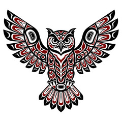 Fototapeta premium Tribal Owl Artwork with Bold Symmetry and Wings.