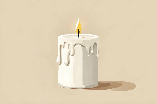 Minimalist Vector Illustration of a Burning White Pillar Candle