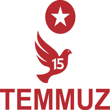 Red 15 Temmuz Logo Design with Dove and Star Vector