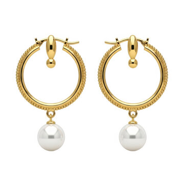 Gold hoop earrings with pearl drop