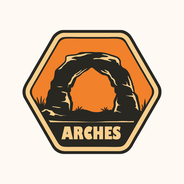 Natural Sandstone Arch Vintage Badge Logo Retro Vector
