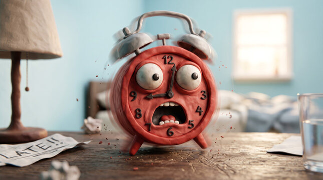 Panicking Alarm Clock Clay Character Ringing Loudly