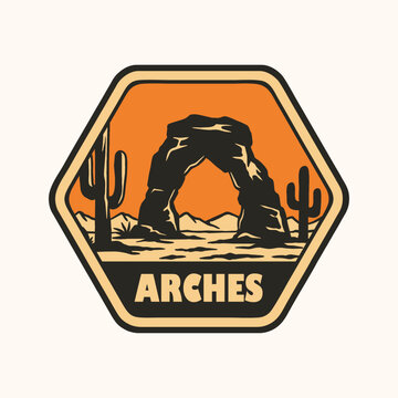 Desert Rock Arch Adventure Badge Logo Retro Vector