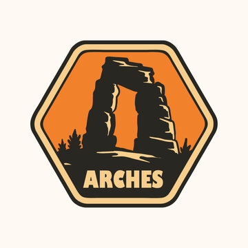 Balanced Rock Arch Vintage Badge Logo Vector