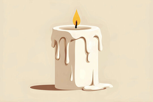 Minimalist Vector Illustration of a Burning White Pillar Candle