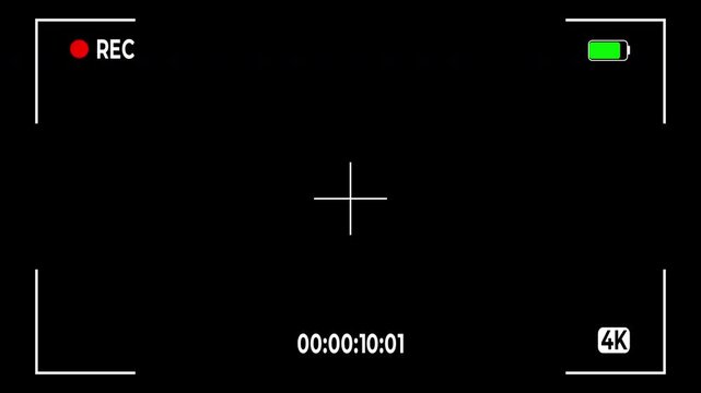 4K stock | Animation recording Camera overlay screen, featured with time code, battery indicator over transparent background.