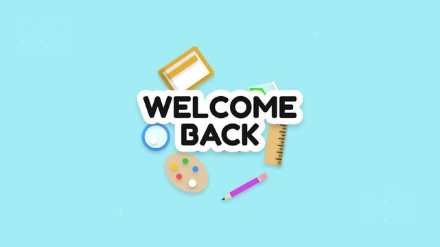 Welcome back school supplies animated icon motion