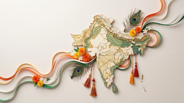India Map Quilling Art with Traditional Elements.