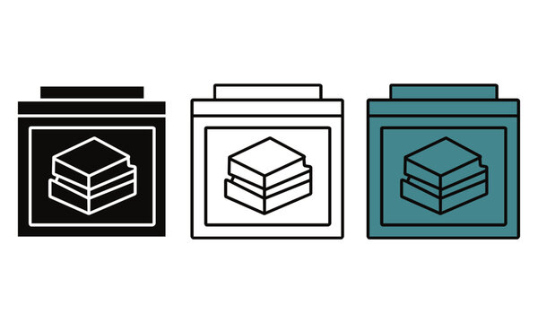 Three stylized of stacked in black white and teal colors