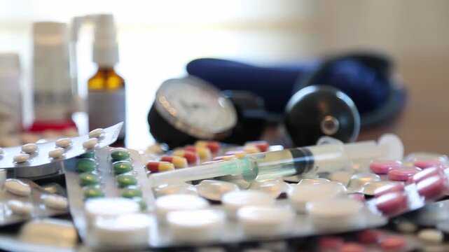 Healthcare Workspace with Medicines and Equipment