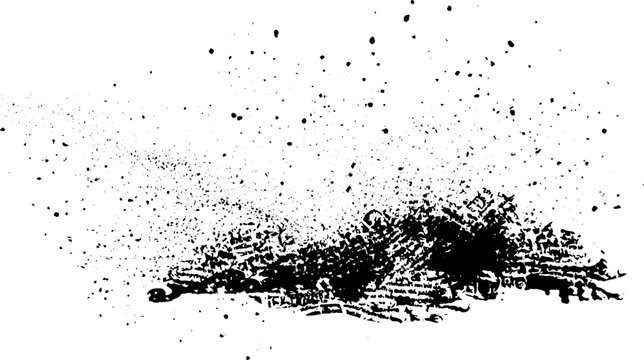 Grunge black ink splatter and textured shoe sole stencil with layered distressed marks for background and poster design