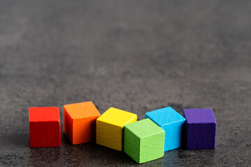 Fototapeta premium colorful wooden toy blocks in a rainbow