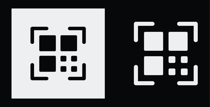 QR code icon collection, fake QR code reader symbol, minimal style template for app, website, sticker, mockup, scanning interface, transparent vector illustration design concept.