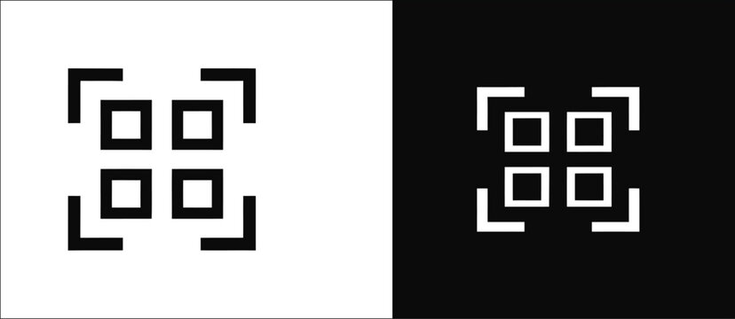 QR code icon collection, fake QR code reader symbol, minimal style template for app, website, sticker, mockup, scanning interface, transparent vector illustration design concept.