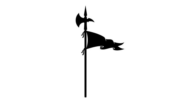 Silhouette of a medieval halberd with a flag