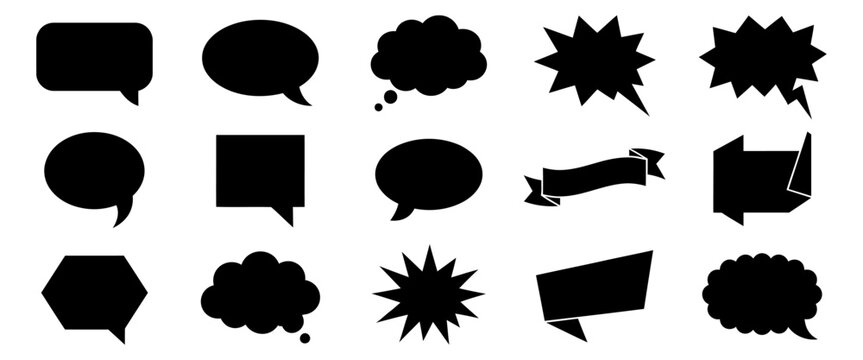 Set of various black speech bubbles and comic book thought clouds isolated on a white background