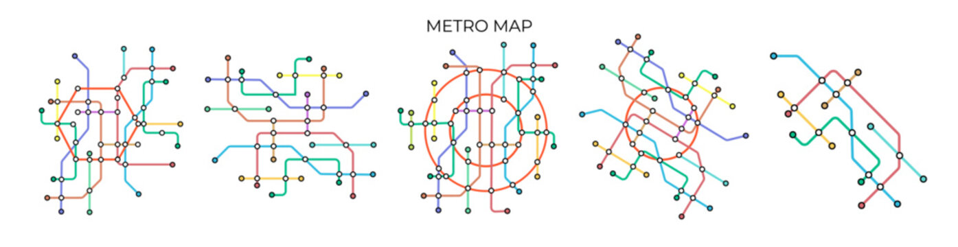 Metro stations and plan of subway with. Fictional metro map of underground. Layout of public passenger transport. Vector