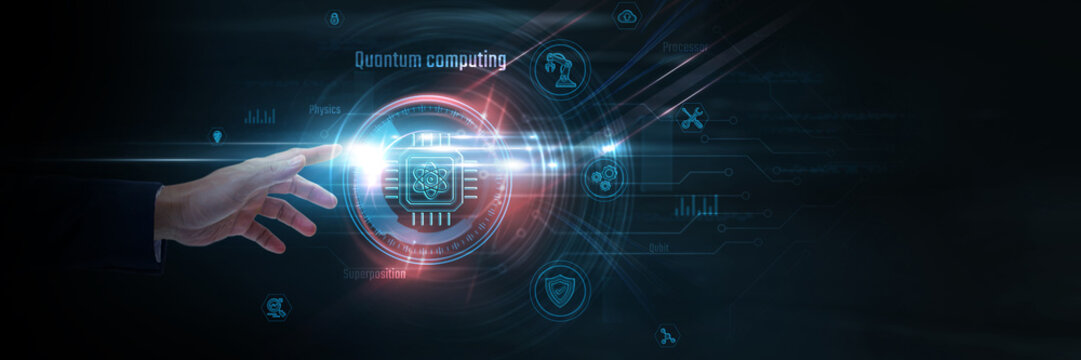 Touching Quantum Computing and advanced computing data, quantum algorithms, computational innovation, data processing, scientific research, future technology.