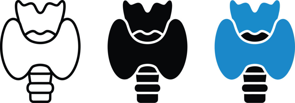 Thyroid gland icon set, human endocrine system anatomy symbol