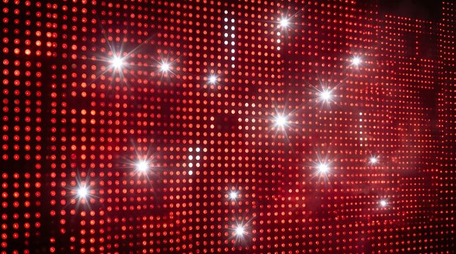 Vibrant red LED light grid pattern in dark background. Futuristic glowing dot matrix for tech and design projects.