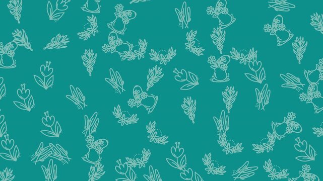 Tulips and floral elements create a repetitive pattern on a soft teal background for design applications.