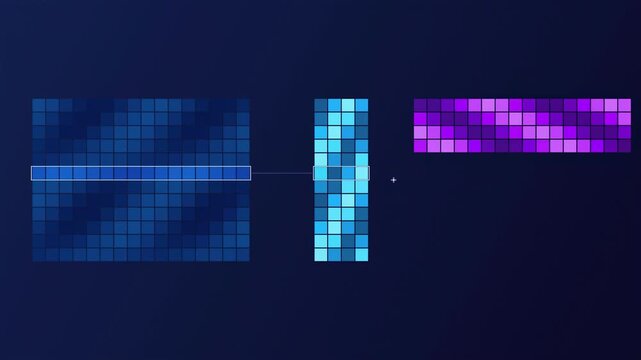 Visualizing matrix addition. Two matrices combined produce resultant matrix. Blue, purple hues dominate display.