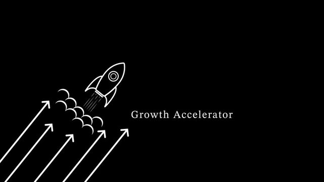 Growth accelerator concept animation: rocket launching with upward arrows for business success and startup scaling strategy