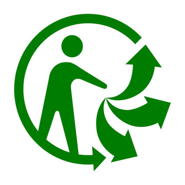 Triman symbol. Symbol of recycling in France. Man with three arrows. The product or its packaging is sortable and can be recycled. Waste sorting and recycling. Labeling on packaging. Warning symbol.