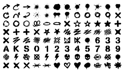 Obraz premium Urban Black Graffiti Spray Symbols Vector Collection with Ink and Arrow Designs