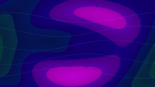 Abstract fluid shapes, vibrant blues, purples dominate. Lines suggest movement, depth within dark background.