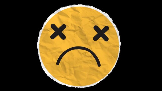 Sad face with X eyes face Paper Emoji with Alpha channel