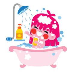 Naklejka premium Kid Doing Personal Care Routine