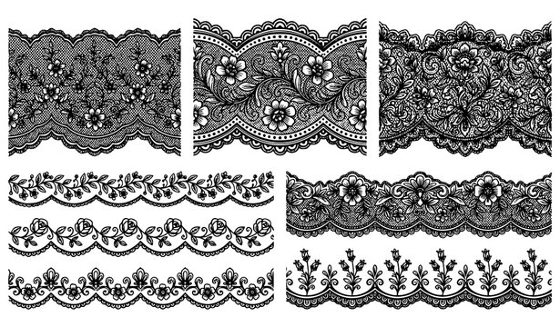 Elegant floral lace seamless vector brush collection for apparel and fashion design