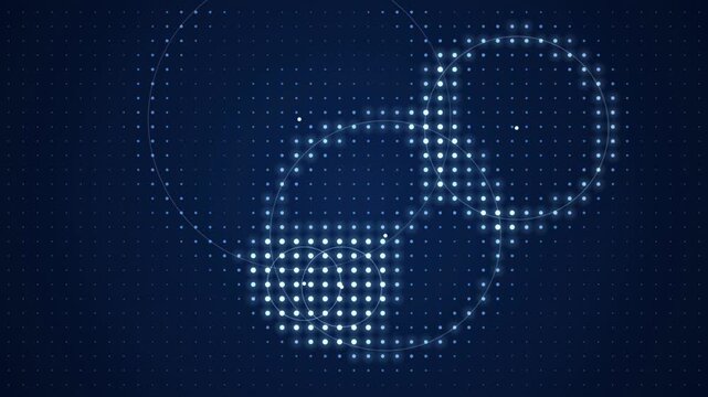 Digital illustration depicts ampersand symbol. Dots form shape against dark blue background. Minimalist design, modern aesthetic.