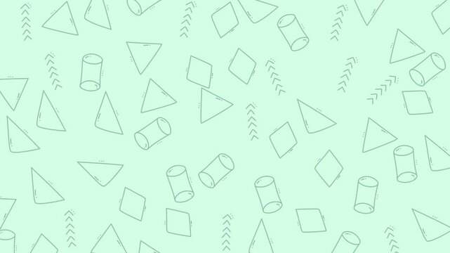 Geometric shapes including triangles and cylinders create a soft mint green background for graphic layouts.